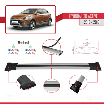 Compatible with Hyundai i20 II Active 2015-2019 FLY Model Car Roof Rack Cross Bar Grey Aluminium 3 Bars