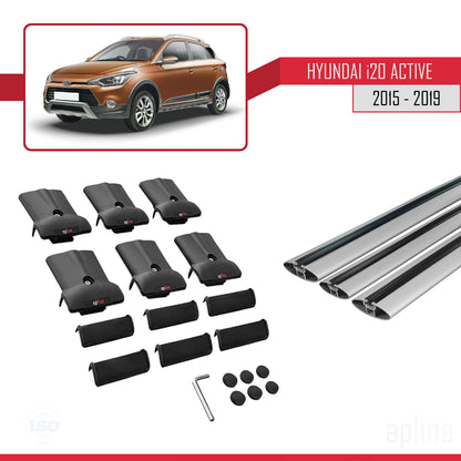 Compatible with Hyundai i20 II Active 2015-2019 FLY Model Car Roof Rack Cross Bar Grey Aluminium 3 Bars