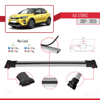 Compatible with Kia Stonic 2017-2025 FLY Model Car Roof Rack Cross Bar Grey Aluminium 3 Bars