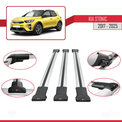 Compatible with Kia Stonic 2017-2025 FLY Model Car Roof Rack Cross Bar Grey Aluminium 3 Bars