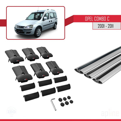 Compatible with Opel Combo C 2001-2011 FLY Model Car Roof Rack Cross Bar Grey Aluminium 3 Bars