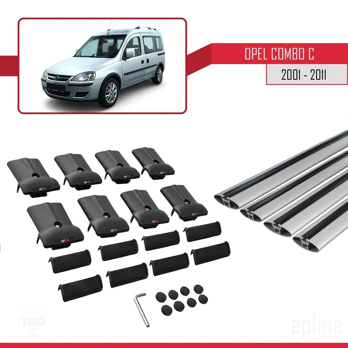 Compatible with Opel Combo C 2001-2011 FLY Model Car Roof Rack Cross Bar Grey Aluminium 4 Bars