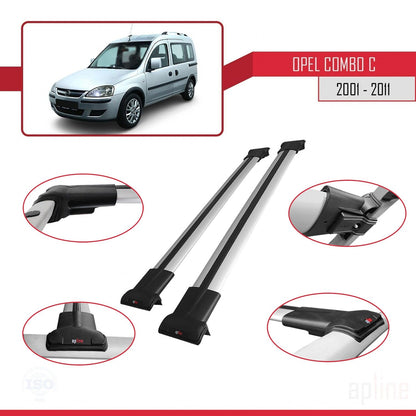 Compatible with Opel Combo C 2001-2011 FLY Model Car Roof Rack Cross Bar Grey Aluminium 2 Bars