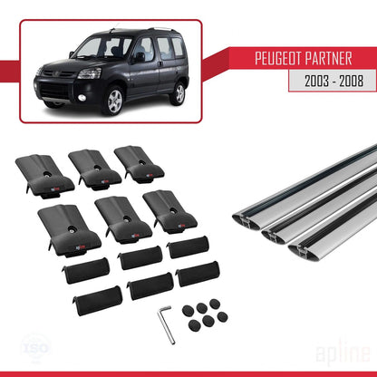 Compatible with Peugeot Partner Post-Facelift 2003-2008 FLY Model Car Roof Rack Cross Bar Grey Aluminium 3 Bars