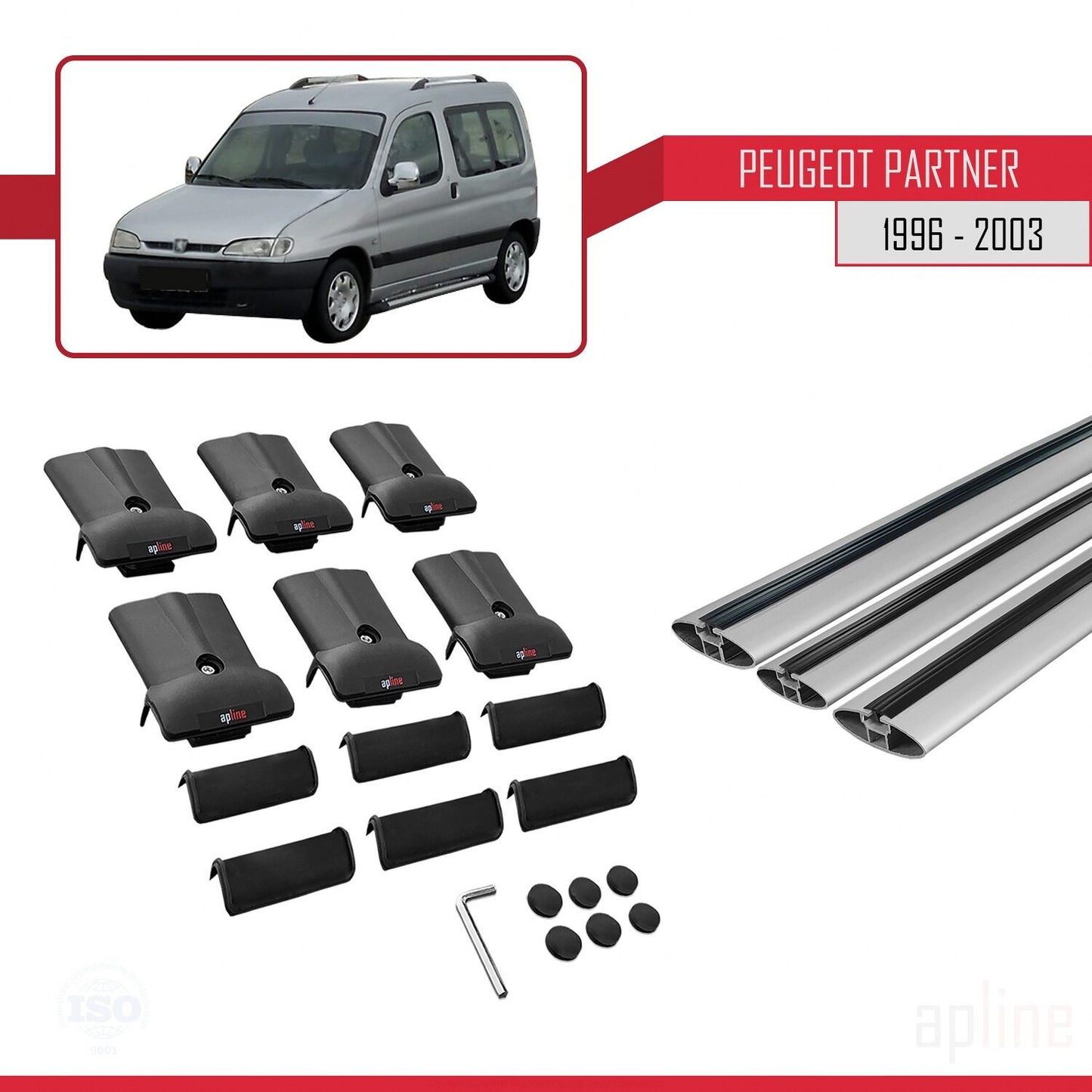 Compatible with Peugeot Partner Pre-Facelift 1996-2003 FLY Model Car Roof Rack Cross Bar Grey Aluminium 3 Bars