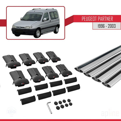 Compatible with Peugeot Partner Pre-Facelift 1996-2003 FLY Model Car Roof Rack Cross Bar Grey Aluminium 4 Bars