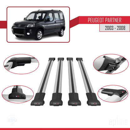 Compatible with Peugeot Partner Post-Facelift 2003-2008 FLY Model Car Roof Rack Cross Bar Grey Aluminium 4 Bars