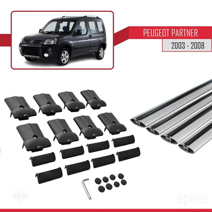 Compatible with Peugeot Partner Post-Facelift 2003-2008 FLY Model Car Roof Rack Cross Bar Grey Aluminium 4 Bars