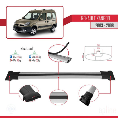 Compatible with Renault Kangoo (X76) Post-Facelift 2003-2008 FLY Model Car Roof Rack Cross Bar Grey Aluminium 3 Bars