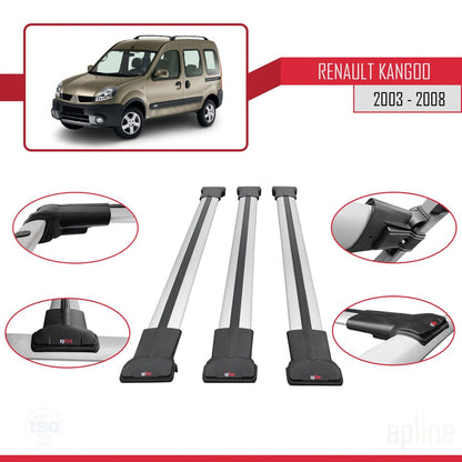 Compatible with Renault Kangoo (X76) Post-Facelift 2003-2008 FLY Model Car Roof Rack Cross Bar Grey Aluminium 3 Bars