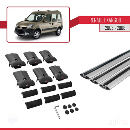 Compatible with Renault Kangoo (X76) Post-Facelift 2003-2008 FLY Model Car Roof Rack Cross Bar Grey Aluminium 3 Bars