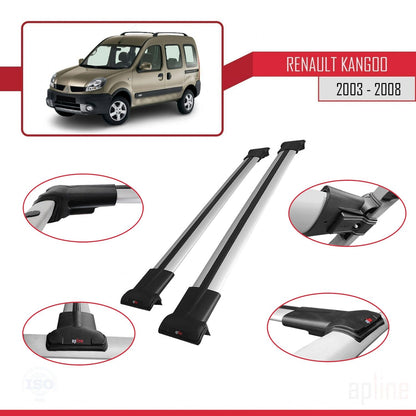 Compatible with Renault Kangoo (X76) Post-Facelift 2003-2008 FLY Model Car Roof Rack Cross Bar Grey Aluminium 2 Bars