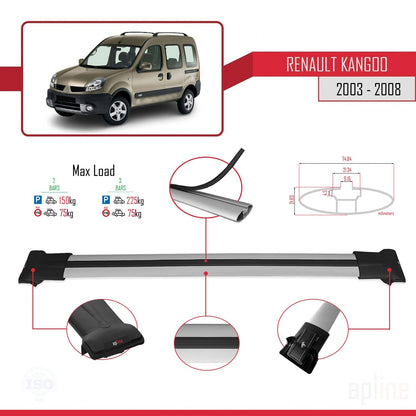 Compatible with Renault Kangoo (X76) Post-Facelift 2003-2008 FLY Model Car Roof Rack Cross Bar Grey Aluminium 2 Bars