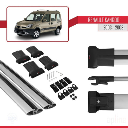 Compatible with Renault Kangoo (X76) Post-Facelift 2003-2008 FLY Model Car Roof Rack Cross Bar Grey Aluminium 2 Bars