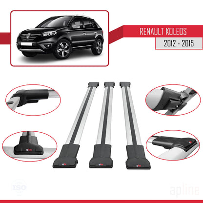 Compatible with Renault Koleos (HY) Post-Facelift 2012-2015 FLY Model Car Roof Rack Cross Bar Grey Aluminium 3 Bars