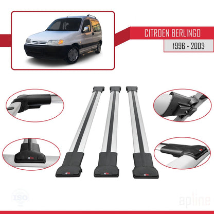 Compatible with Citroen Berlingo (M49) 1996-2003 FLY Model Car Roof Rack Cross Bar Grey Aluminium 3 Bars