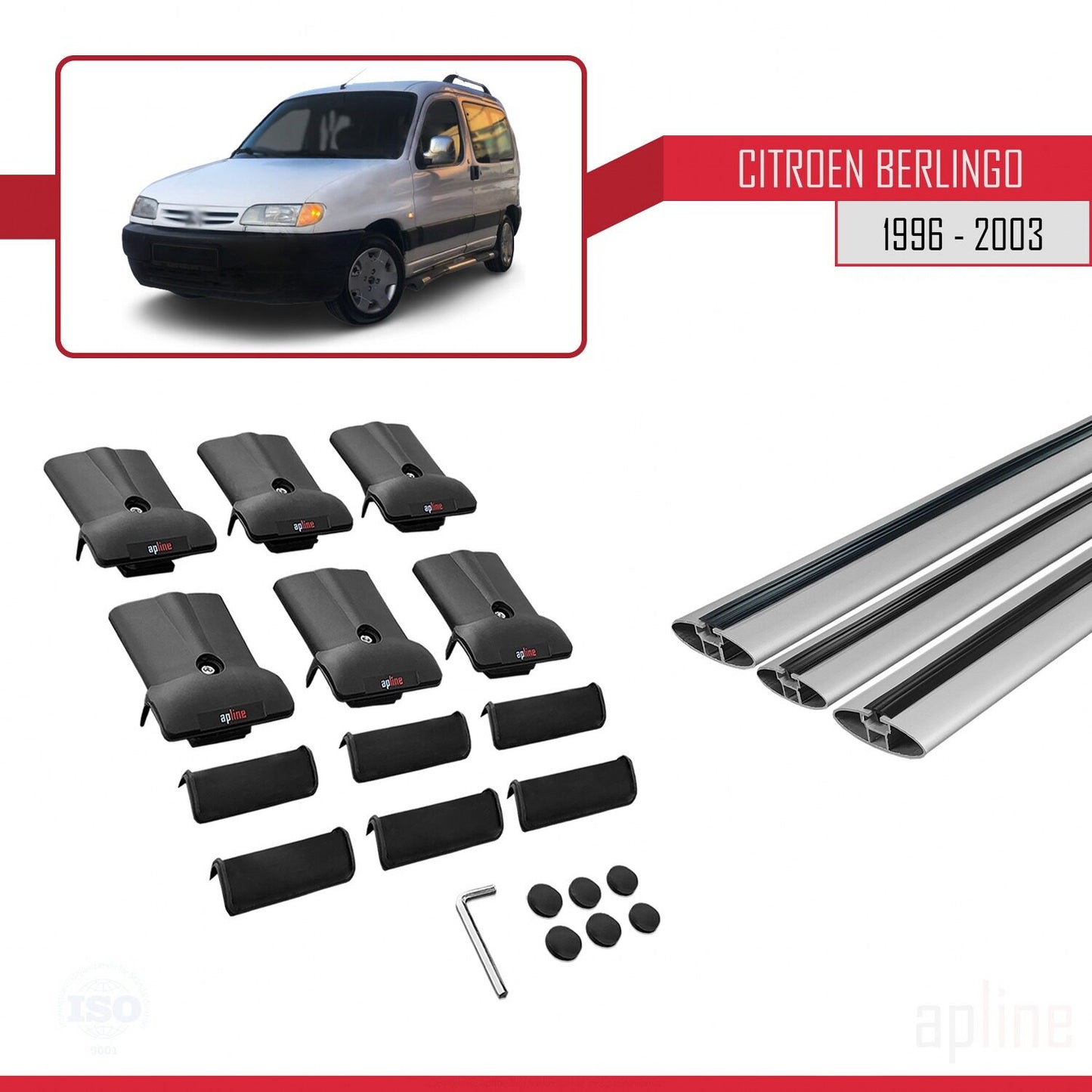 Compatible with Citroen Berlingo (M49) 1996-2003 FLY Model Car Roof Rack Cross Bar Grey Aluminium 3 Bars