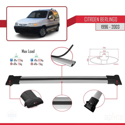 Compatible with Citroen Berlingo (M49) 1996-2003 FLY Model Car Roof Rack Cross Bar Grey Aluminium 4 Bars