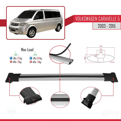 Compatible with Volkswagen T5 Caravelle 2003-2015 FLY Model Car Roof Rack Cross Bar Grey Aluminium 3 Bars