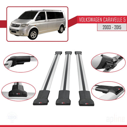 Compatible with Volkswagen T5 Caravelle 2003-2015 FLY Model Car Roof Rack Cross Bar Grey Aluminium 3 Bars