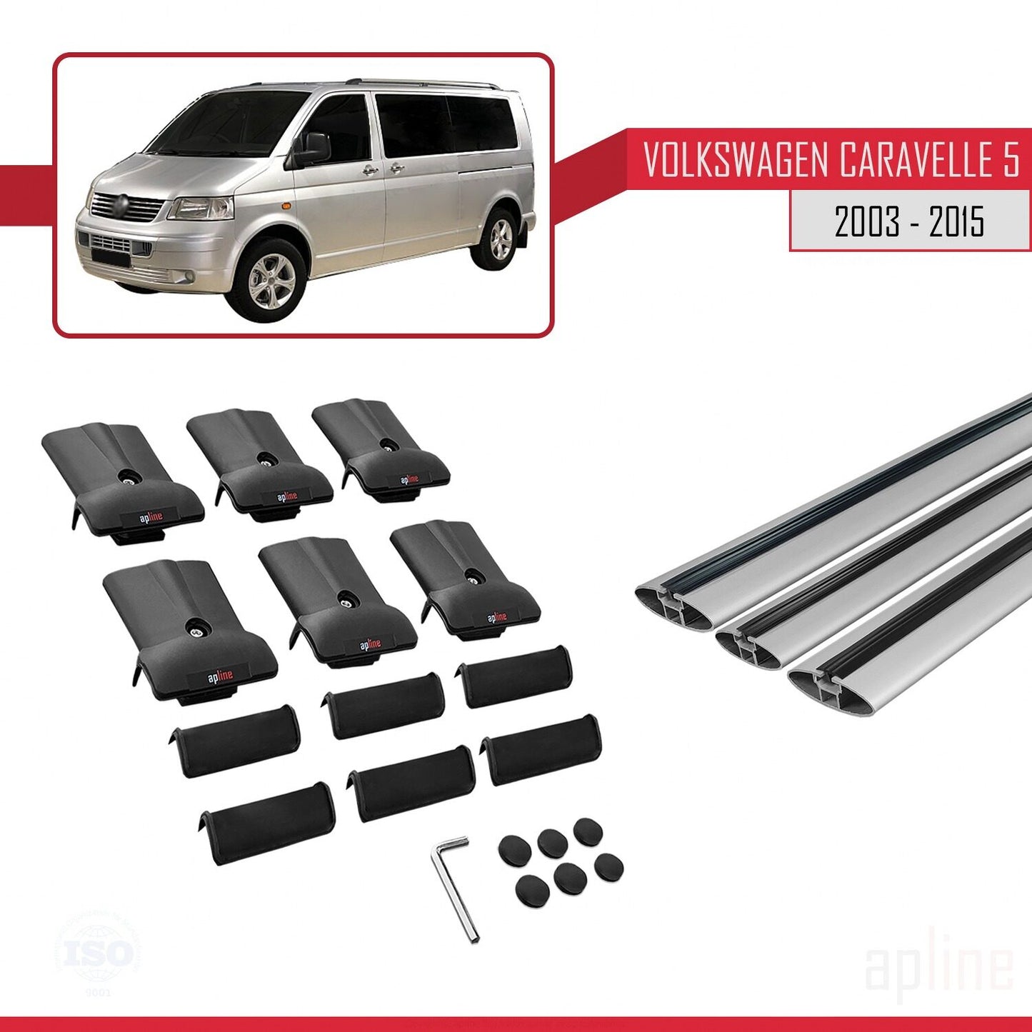 Compatible with Volkswagen T5 Caravelle 2003-2015 FLY Model Car Roof Rack Cross Bar Grey Aluminium 3 Bars