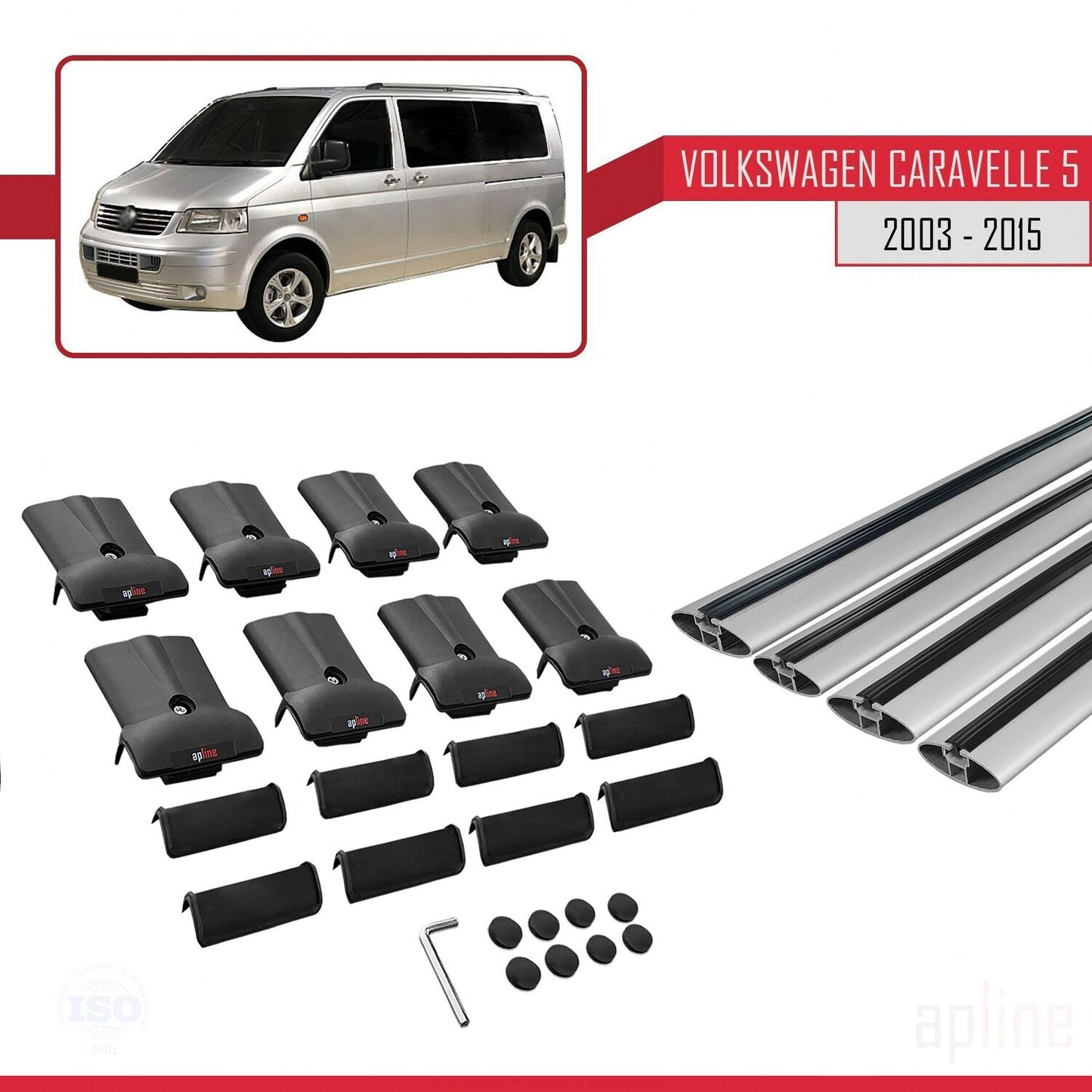 Compatible with Volkswagen T5 Caravelle 2003-2015 FLY Model Car Roof Rack Cross Bar Grey Aluminium 4 Bars