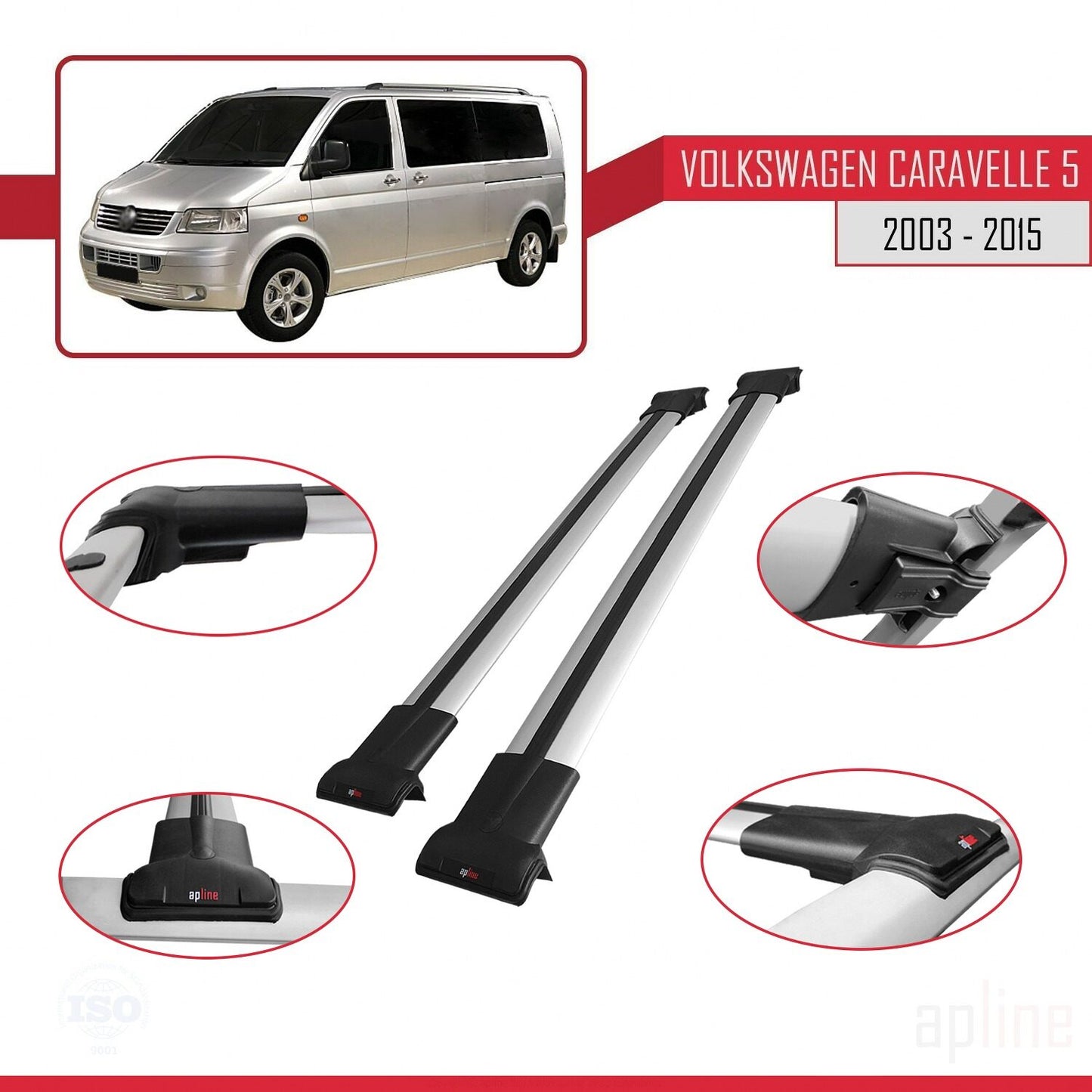Compatible with Volkswagen T5 Caravelle 2003-2015 FLY Model Car Roof Rack Cross Bar Grey Aluminium 2 Bars