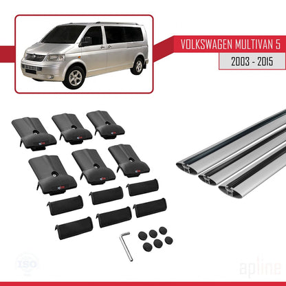 Compatible with Volkswagen T5 Multivan 2003-2015 FLY Model Car Roof Rack Cross Bar Grey Aluminium 3 Bars