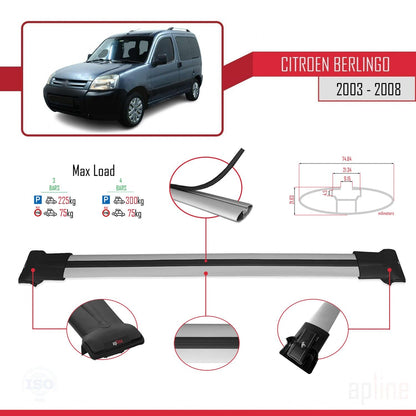 Compatible with Citroen Berlingo (M59) 2003-2008 FLY Model Car Roof Rack Cross Bar Grey Aluminium 4 Bars