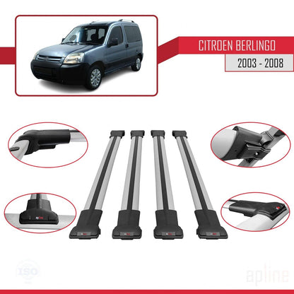 Compatible with Citroen Berlingo (M59) 2003-2008 FLY Model Car Roof Rack Cross Bar Grey Aluminium 4 Bars