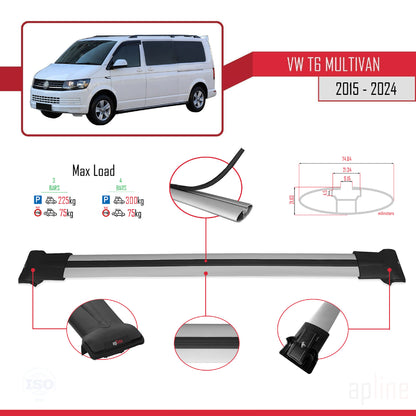 Compatible with Volkswagen T6 Multivan 2015-2024 FLY Model Car Roof Rack Cross Bar Grey Aluminium 4 Bars