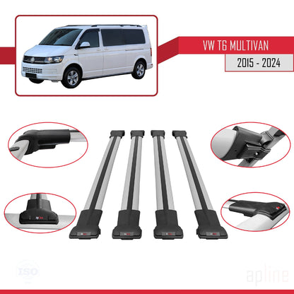 Compatible with Volkswagen T6 Multivan 2015-2024 FLY Model Car Roof Rack Cross Bar Grey Aluminium 4 Bars