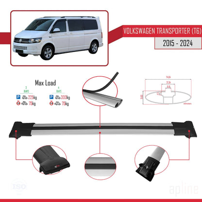 Compatible with Volkswagen T6 Transporter 2015-2024 FLY Model Car Roof Rack Cross Bar Grey Aluminium 3 Bars