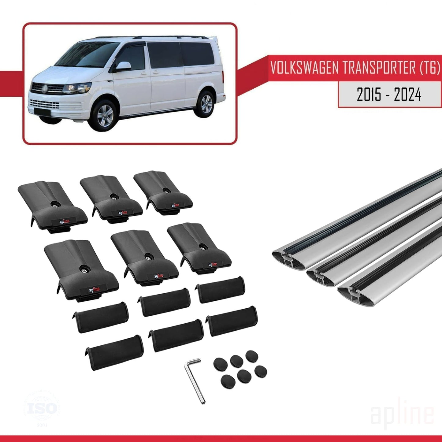 Compatible with Volkswagen T6 Transporter 2015-2024 FLY Model Car Roof Rack Cross Bar Grey Aluminium 3 Bars