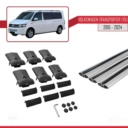 Compatible with Volkswagen T6 Transporter 2015-2024 FLY Model Car Roof Rack Cross Bar Grey Aluminium 3 Bars