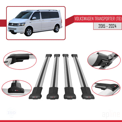 Compatible with Volkswagen T6 Transporter 2015-2024 FLY Model Car Roof Rack Cross Bar Grey Aluminium 4 Bars