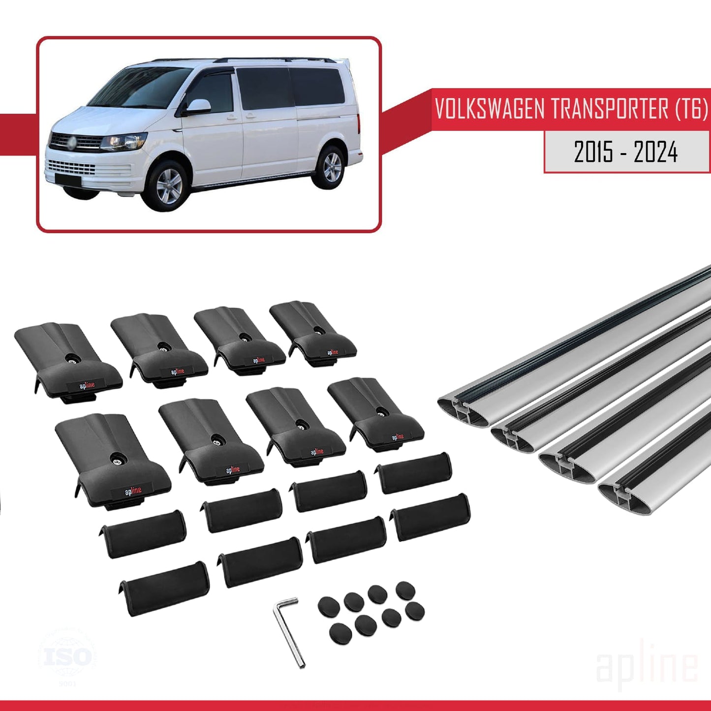 Compatible with Volkswagen T6 Transporter 2015-2024 FLY Model Car Roof Rack Cross Bar Grey Aluminium 4 Bars