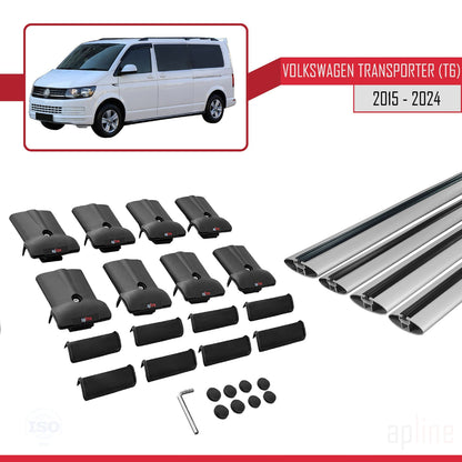 Compatible with Volkswagen T6 Transporter 2015-2024 FLY Model Car Roof Rack Cross Bar Grey Aluminium 4 Bars