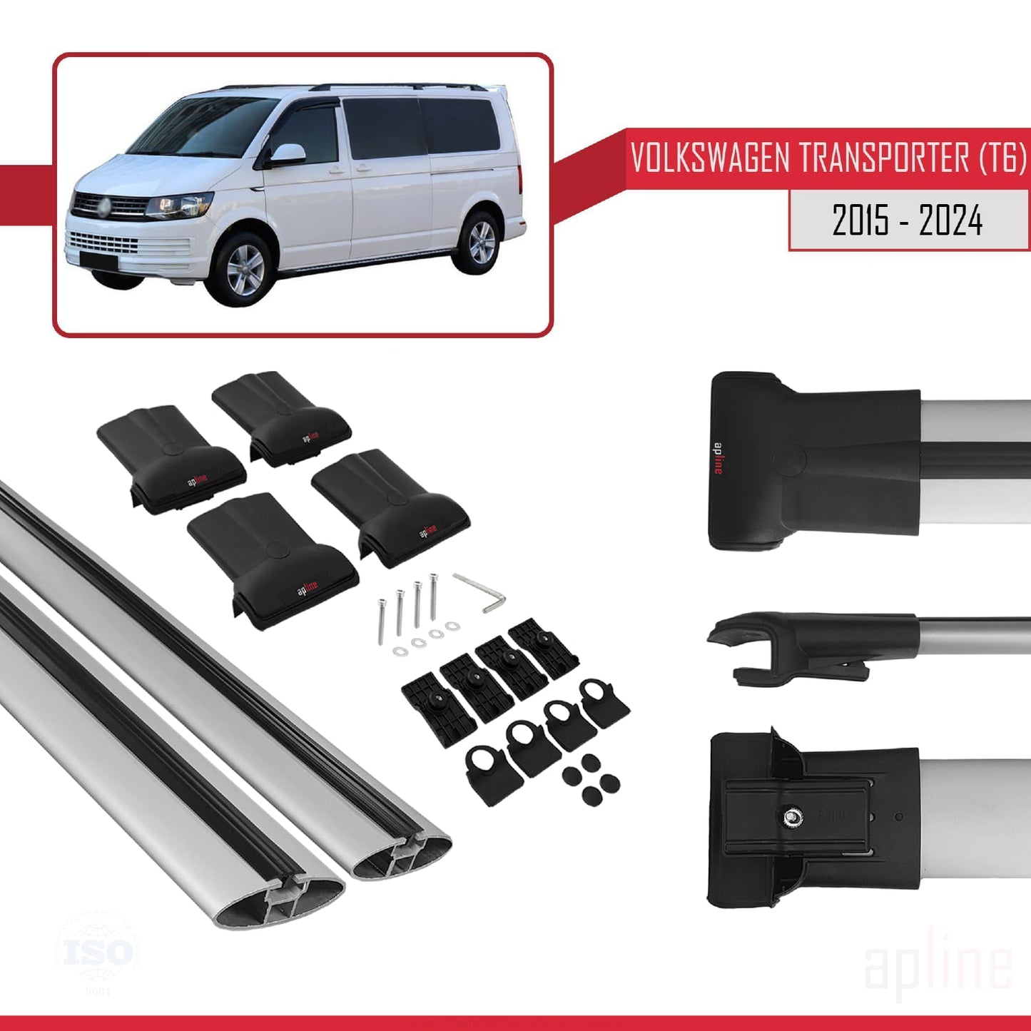 Compatible with Volkswagen T6 Transporter 2015-2024 FLY Model Car Roof Rack Cross Bar Grey Aluminium 2 Bars