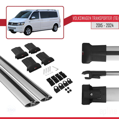 Compatible with Volkswagen T6 Transporter 2015-2024 FLY Model Car Roof Rack Cross Bar Grey Aluminium 2 Bars