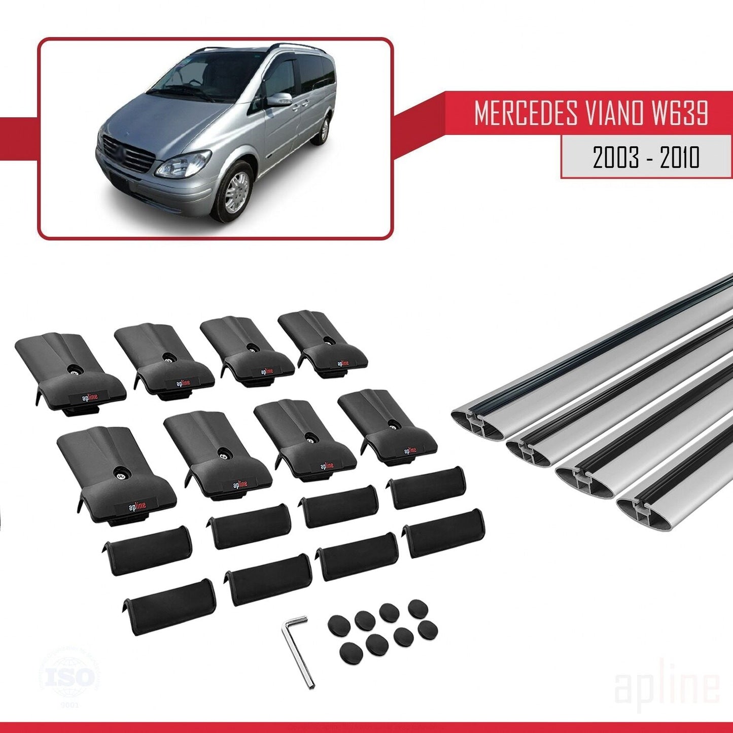 Compatible with Mercedes Viano 2 (W639) Pre-Facelift 2003-2010 FLY Model Car Roof Rack Cross Bar Grey Aluminium 4 Bars
