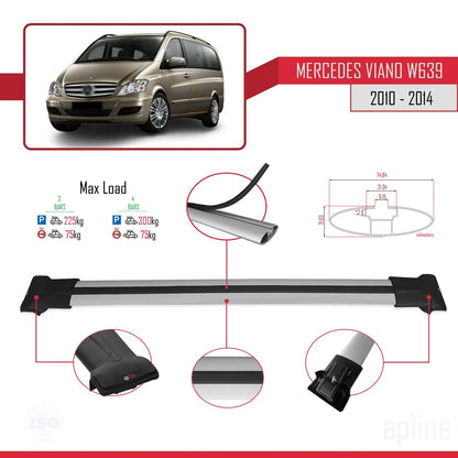 Compatible with Mercedes Viano 2 (W639) Post-Facelift 2010-2014 FLY Model Car Roof Rack Cross Bar Grey Aluminium 4 Bars