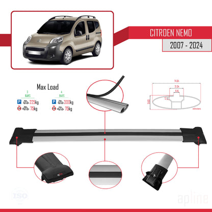 Compatible with Citroen Nemo 3 (225) 2008-2017 FLY Model Car Roof Rack Cross Bar Grey Aluminium 3 Bars