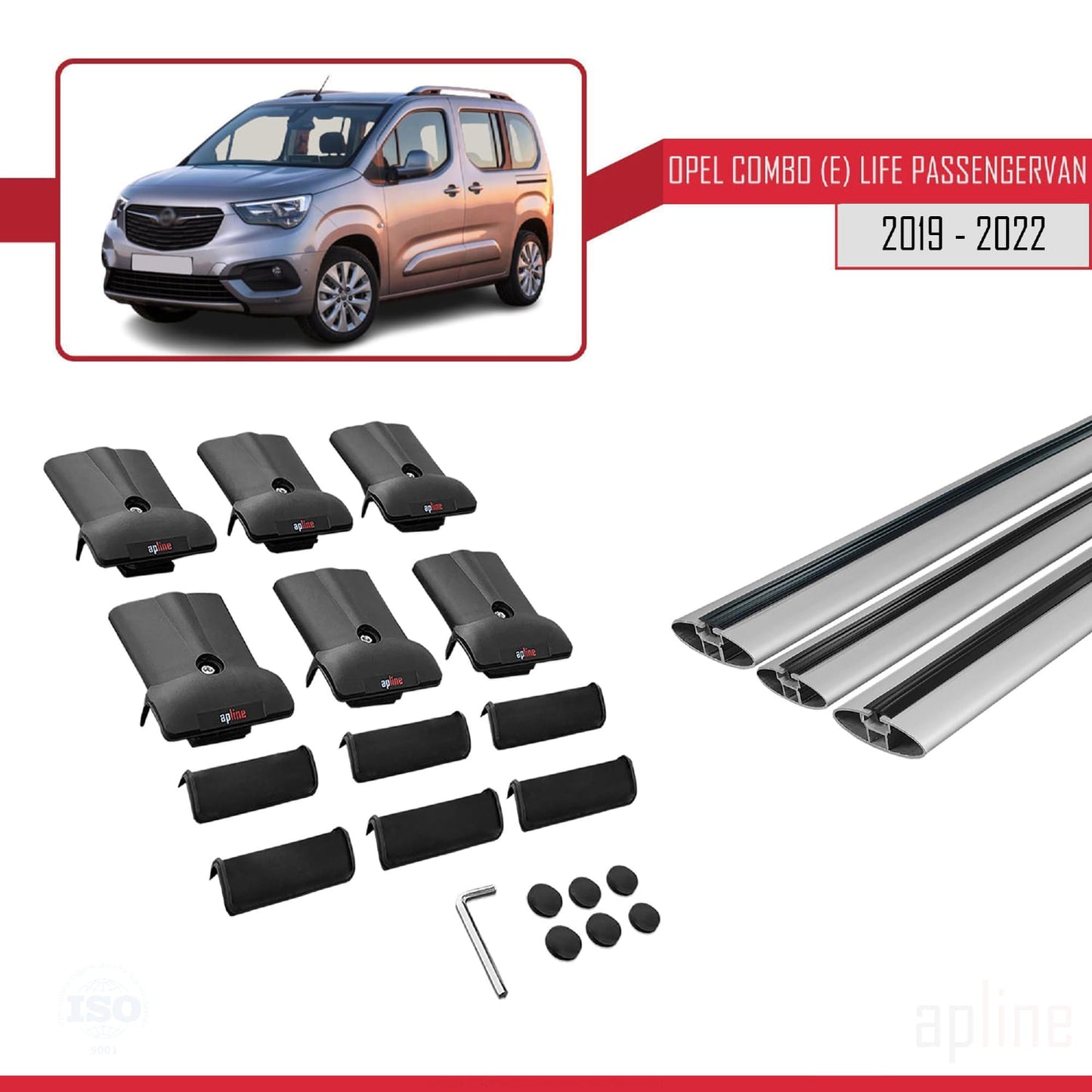 Compatible with Opel Combo E Cargo 2019-2022 FLY Model Car Roof Rack Cross Bar Grey Aluminium 3 Bars