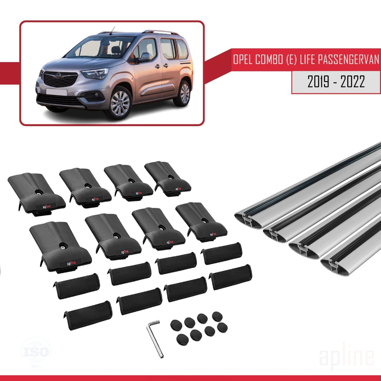 Compatible with Opel Combo E Cargo 2019-2022 FLY Model Car Roof Rack Cross Bar Grey Aluminium 4 Bars