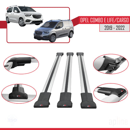 Compatible with Opel Combo E Life 2019-2022 FLY Model Car Roof Rack Cross Bar Grey Aluminium 3 Bars