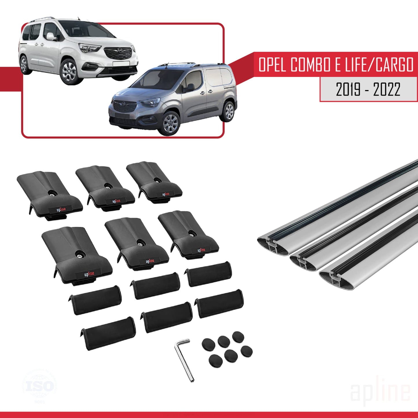 Compatible with Opel Combo E Life 2019-2022 FLY Model Car Roof Rack Cross Bar Grey Aluminium 3 Bars