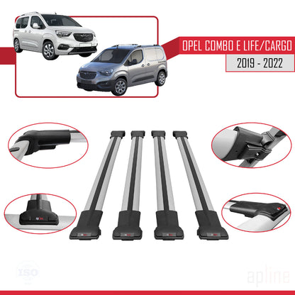 Compatible with Opel Combo E Life 2019-2022 FLY Model Car Roof Rack Cross Bar Grey Aluminium 4 Bars
