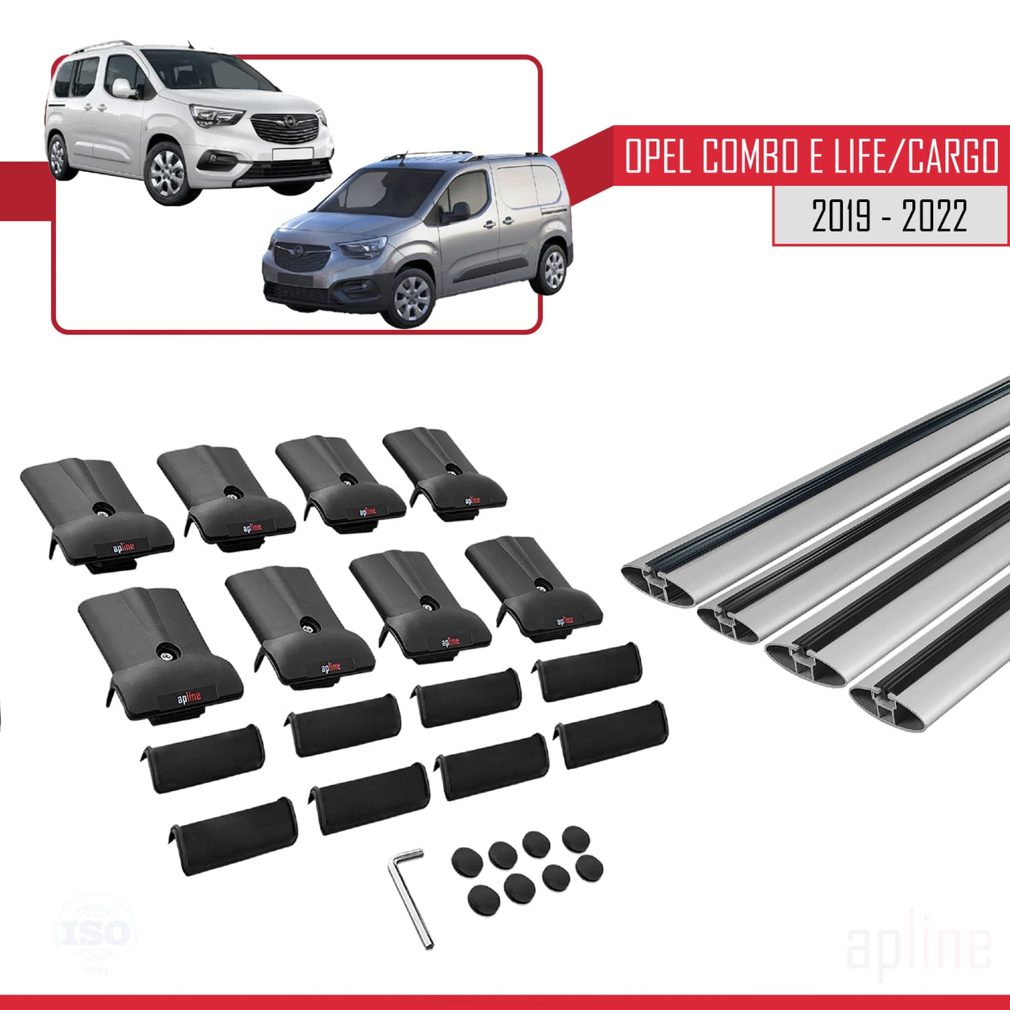 Compatible with Opel Combo E Life 2019-2022 FLY Model Car Roof Rack Cross Bar Grey Aluminium 4 Bars