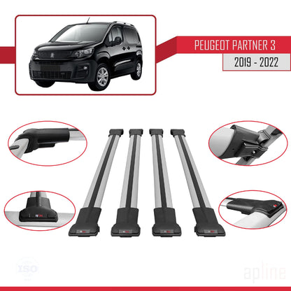 Compatible with Peugeot Partner 3 2019-2022 FLY Model Car Roof Rack Cross Bar Grey Aluminium 4 Bars